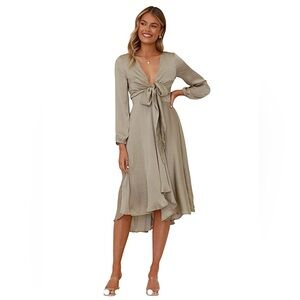 Billy J Starry Nights Long Sleeve Satin Green High Low Midi Dress Small NWT